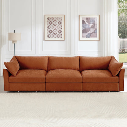 3-Seater Large Wide & Deep Sofa with Pull out Drawers Under Each Seat, Crescent-Shaped Armrests and Wraparound Back