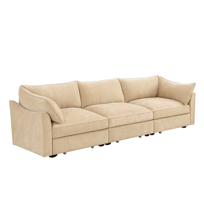 3-Seater Large Wide & Deep Sofa with Pull out Drawers Under Each Seat, Crescent-Shaped Armrests and Wraparound Back