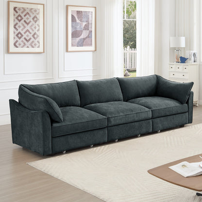 3-Seater Large Wide & Deep Sofa with Pull out Drawers Under Each Seat, Crescent-Shaped Armrests and Wraparound Back