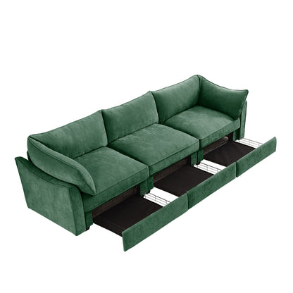 3-Seater Large Wide & Deep Sofa with Pull out Drawers Under Each Seat, Crescent-Shaped Armrests and Wraparound Back