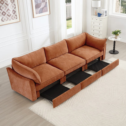 3-Seater Large Wide & Deep Sofa with Pull out Drawers Under Each Seat, Crescent-Shaped Armrests and Wraparound Back