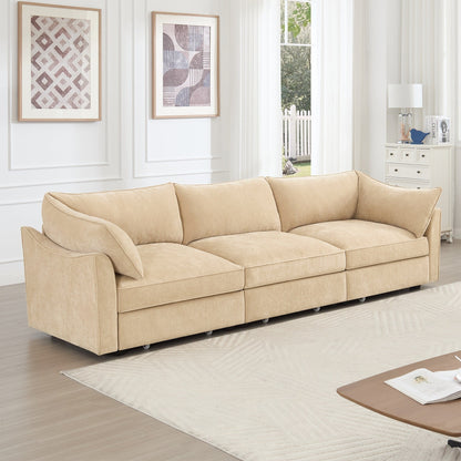 3-Seater Large Wide & Deep Sofa with Pull out Drawers Under Each Seat, Crescent-Shaped Armrests and Wraparound Back