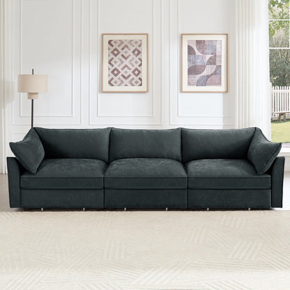 3-Seater Large Wide & Deep Sofa with Pull out Drawers Under Each Seat, Crescent-Shaped Armrests and Wraparound Back