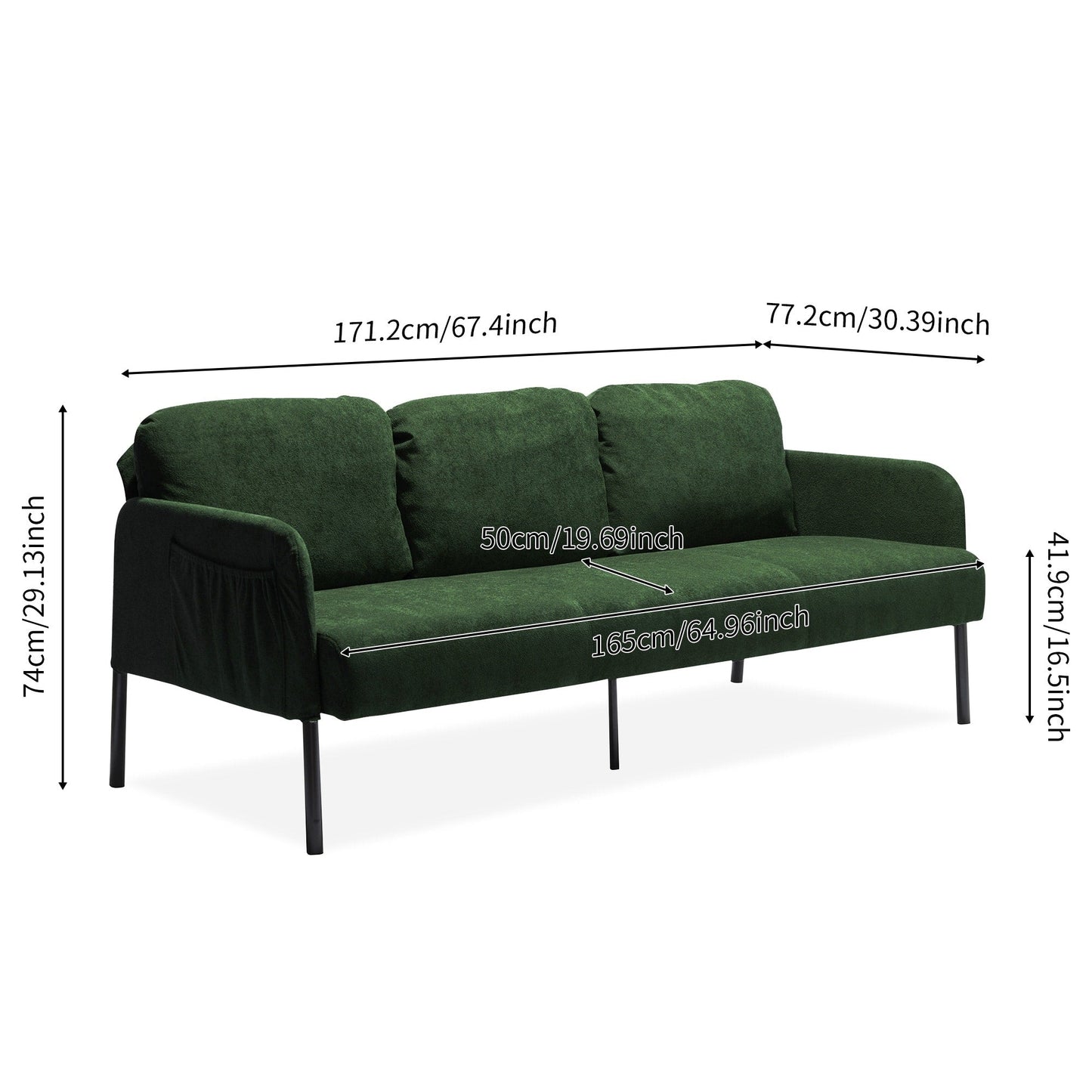 3 Seater Polyester Fabric Sofa, Modern Upholstered Sofa, Comfy Small Couches for Small Space Living Room, Bedroom, Office