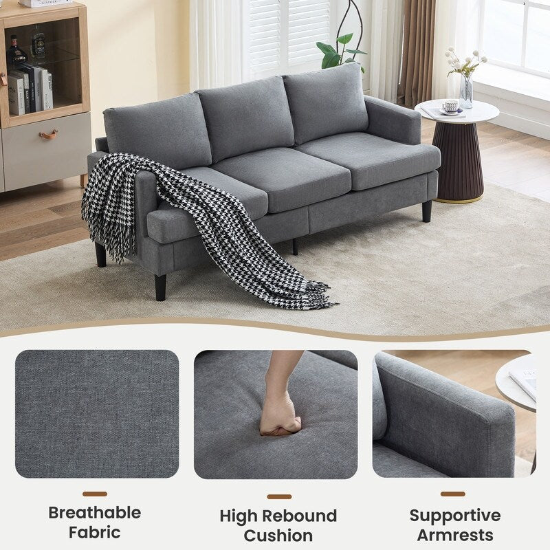 3-Seater Sofa - Breathable Fabric, Supportive Armrests & Sturdy Legs