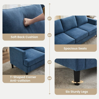 3-Seater Sofa - Breathable Fabric, Supportive Armrests & Sturdy Legs
