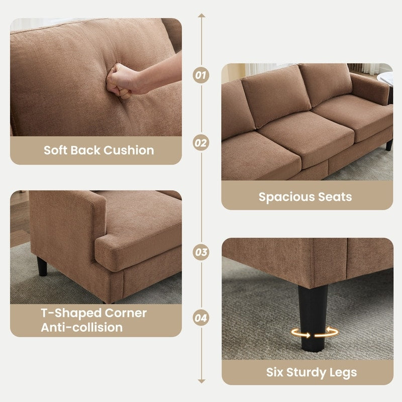 3-Seater Sofa - Breathable Fabric, Supportive Armrests & Sturdy Legs