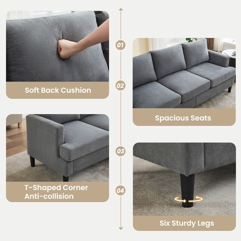 3-Seater Sofa - Breathable Fabric, Supportive Armrests & Sturdy Legs