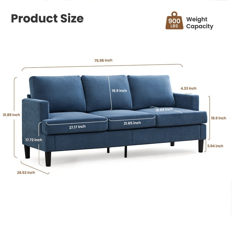 3-Seater Sofa - Breathable Fabric, Supportive Armrests & Sturdy Legs