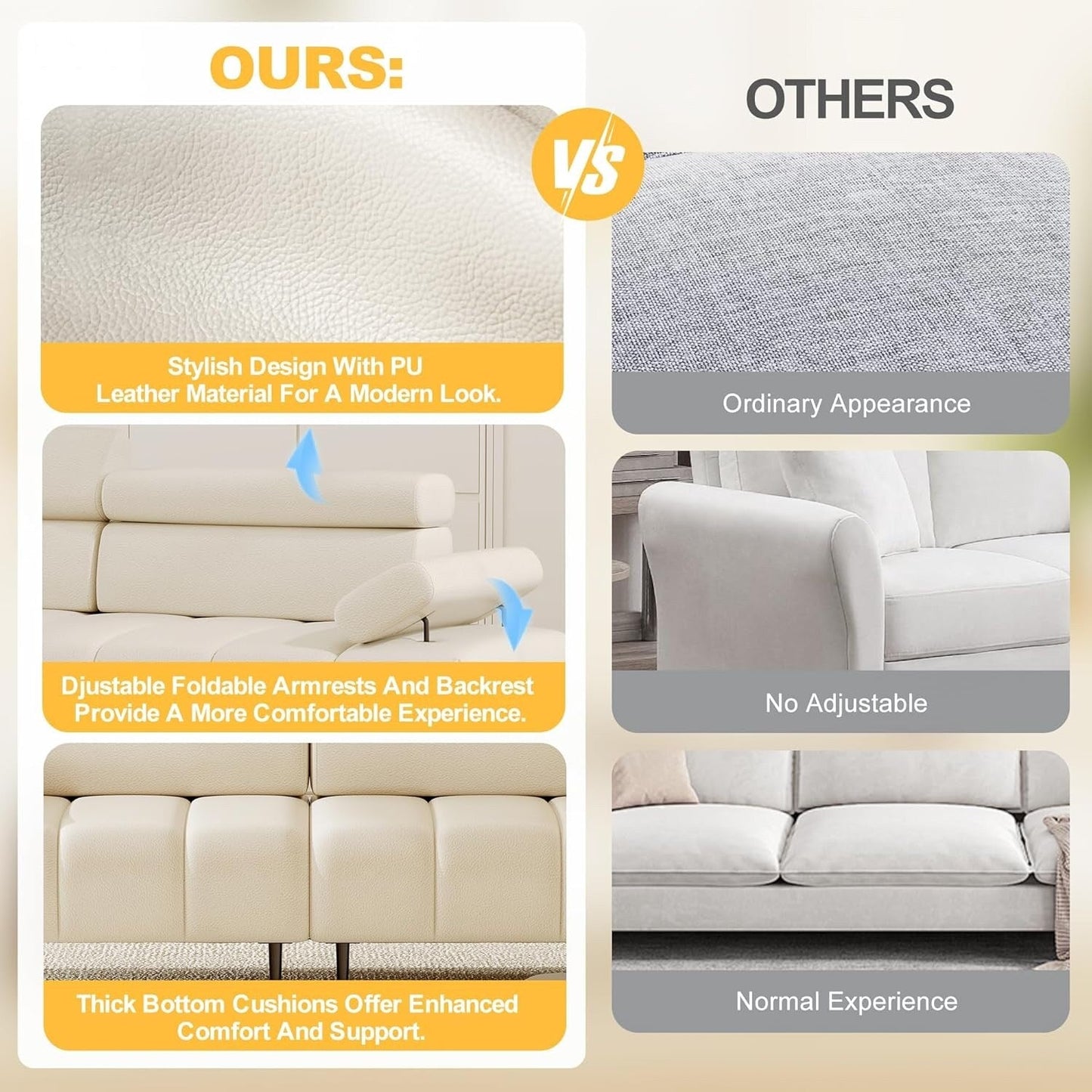 3-Seater Sofa Bed, Faux Leather Futon Sleeper Couches, Adjustable Backrests and Armrest