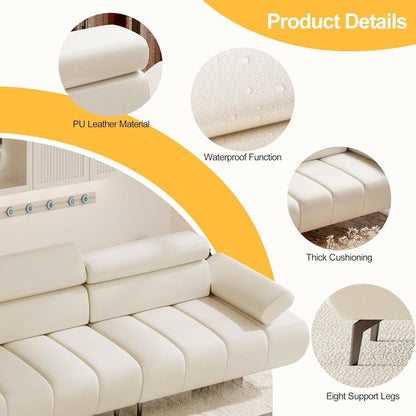 3-Seater Sofa Bed, Faux Leather Futon Sleeper Couches, Adjustable Backrests and Armrest