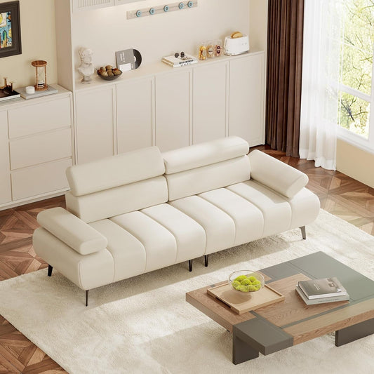 3-Seater Sofa Bed, Faux Leather Futon Sleeper Couches, Adjustable Backrests and Armrest