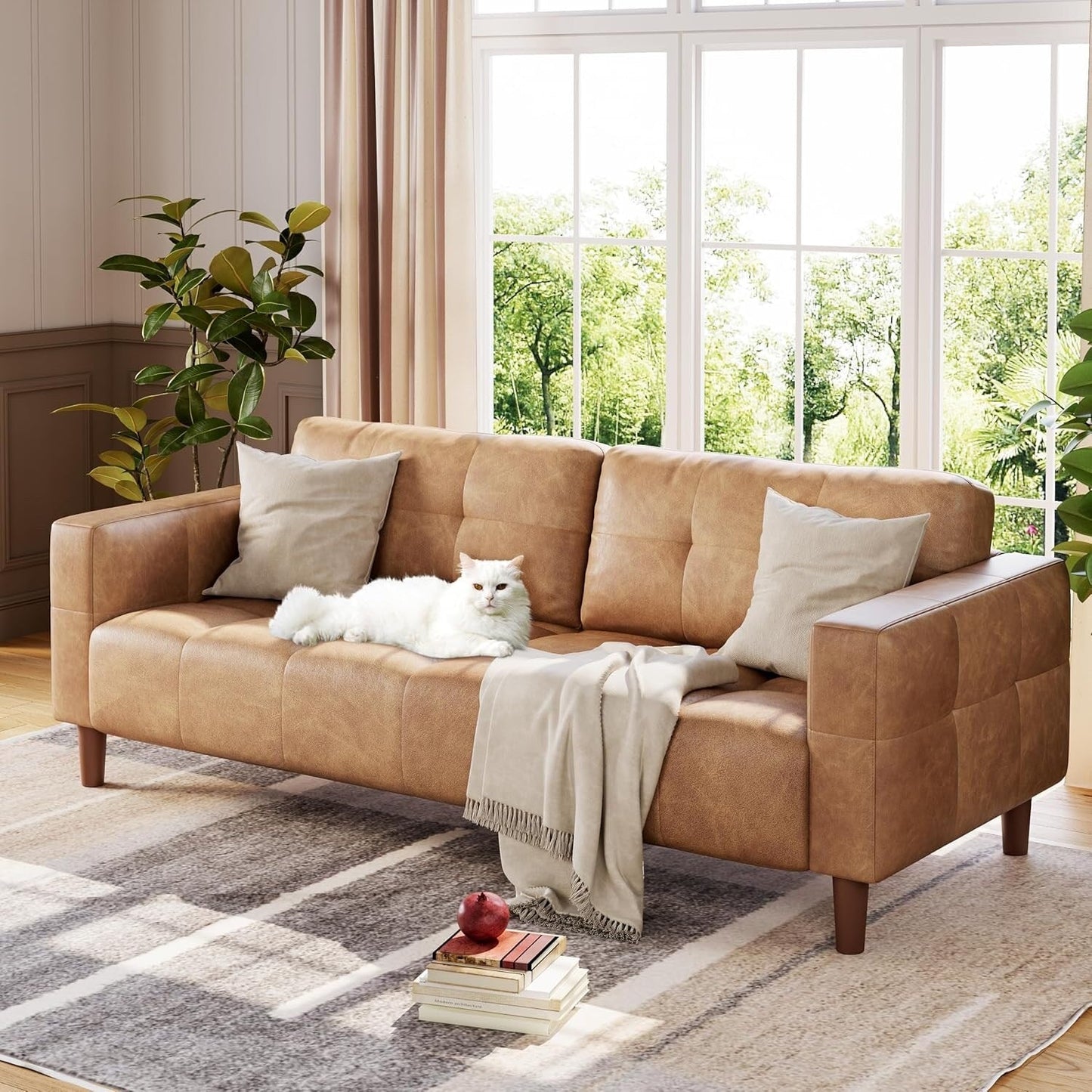 3-Seater Sofa Couch, 83 Wide Faux Leather Sofa Couch with Spring Cushion, Modern Sofa