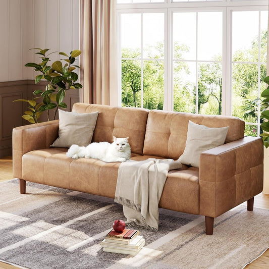 3-Seater Sofa Couch, 83 Wide Faux Leather Sofa Couch with Spring Cushion, Modern Sofa