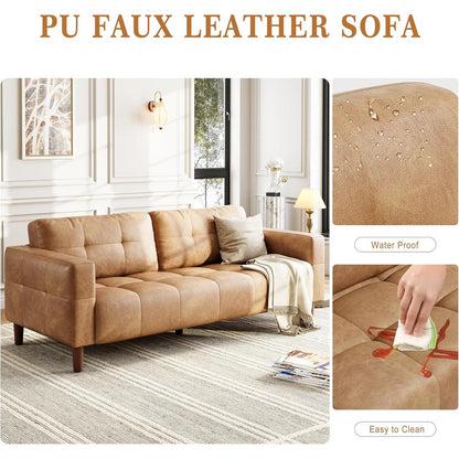 3-Seater Sofa Couch, 83 Wide Faux Leather Sofa Couch with Spring Cushion, Modern Sofa
