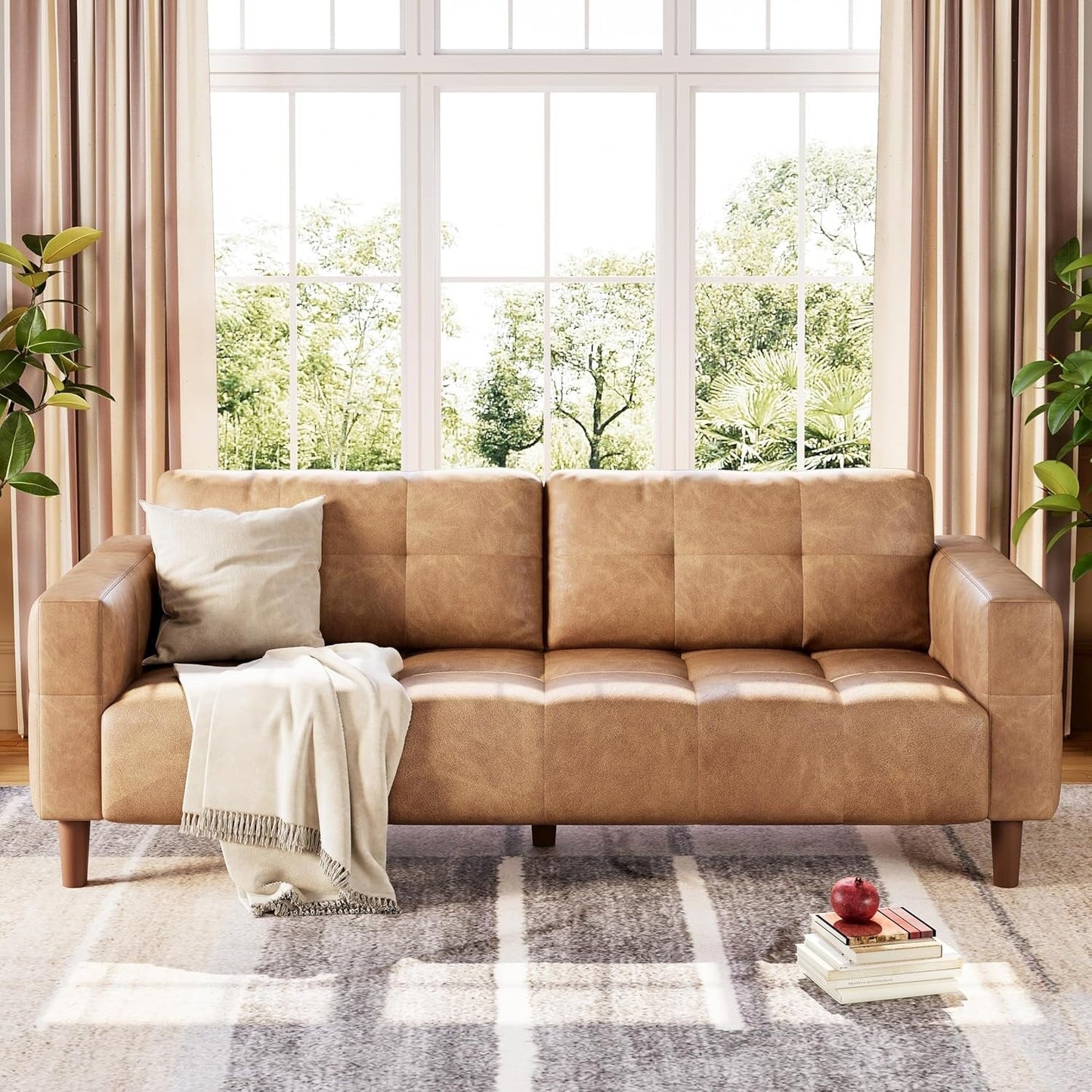 3-Seater Sofa Couch, 83 Wide Faux Leather Sofa Couch with Spring Cushion, Modern Sofa