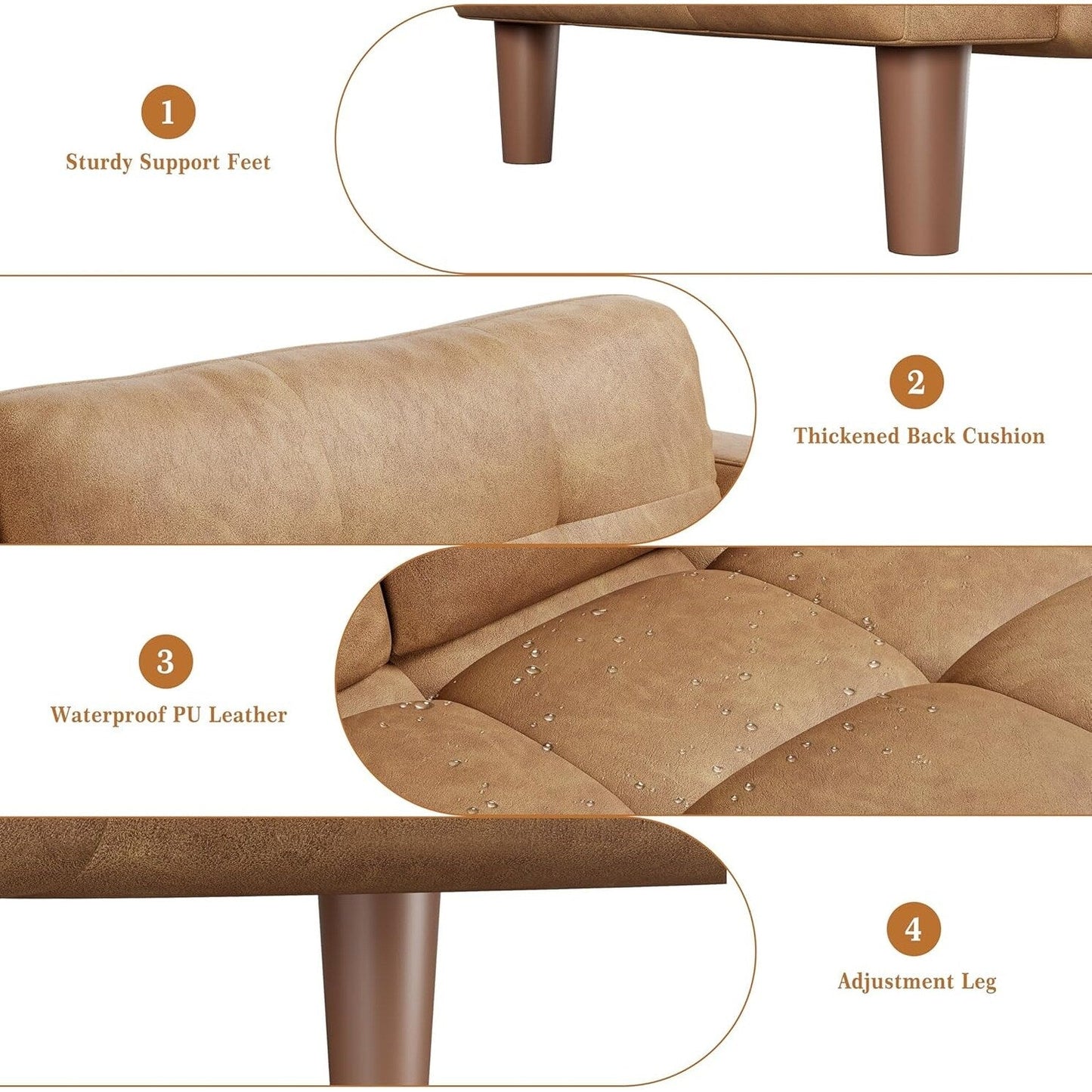 3-Seater Sofa Couch, 83 Wide Faux Leather Sofa Couch with Spring Cushion, Modern Sofa