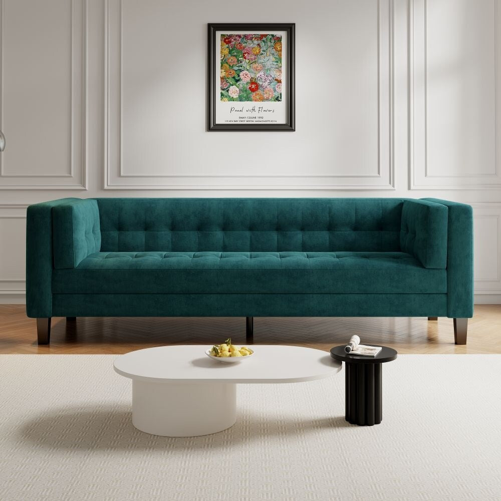 3-Seater Velvet Upholstered Tufted Coach Sofa