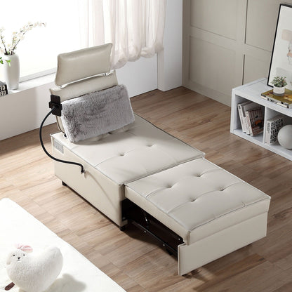 3-in-1 Convertible Chair Bed Adjustable Sofa Reclining Lounge with Bluetooth Speakers, USB Ports and Soft Pillow