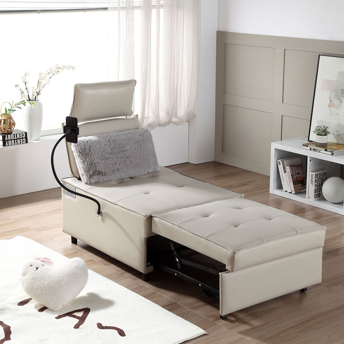 3-in-1 Convertible Chair Bed Adjustable Sofa Reclining Lounge with Bluetooth Speakers, USB Ports and Soft Pillow