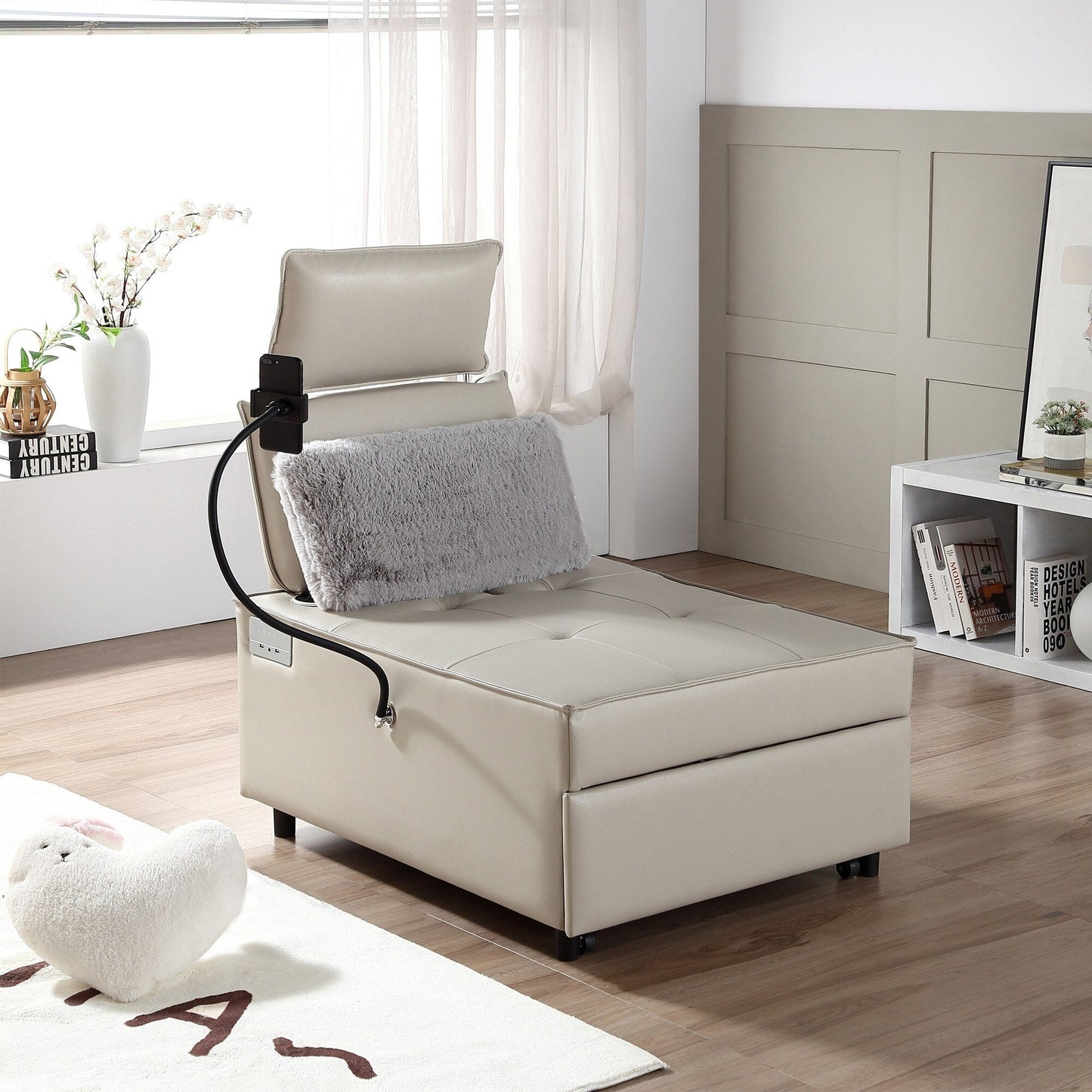 3-in-1 Convertible Chair Bed Adjustable Sofa Reclining Lounge with Bluetooth Speakers, USB Ports and Soft Pillow