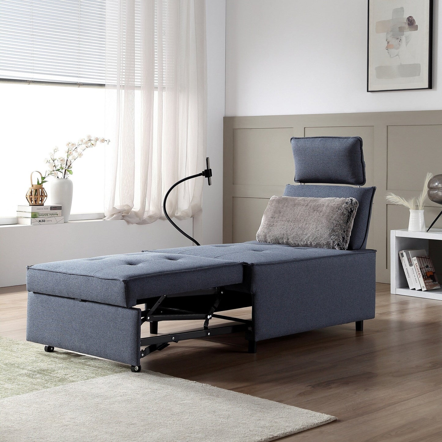 3-in-1 Convertible Chair Bed Adjustable Sofa Reclining Lounge with Bluetooth Speakers, USB Ports and Soft Pillow