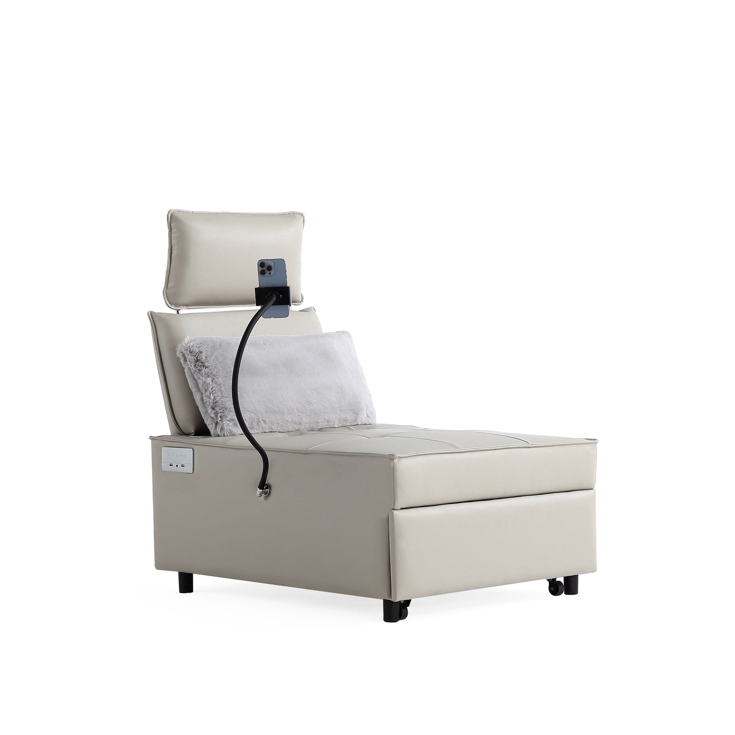 3-in-1 Convertible Chair Bed Adjustable Sofa Reclining Lounge with Bluetooth Speakers, USB Ports and Soft Pillow