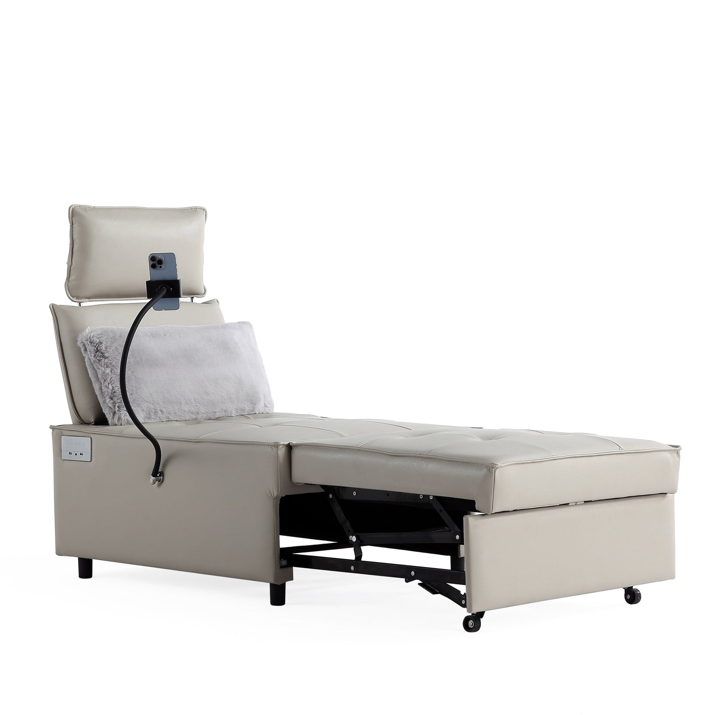 3-in-1 Convertible Chair Bed Adjustable Sofa Reclining Lounge with Bluetooth Speakers, USB Ports and Soft Pillow
