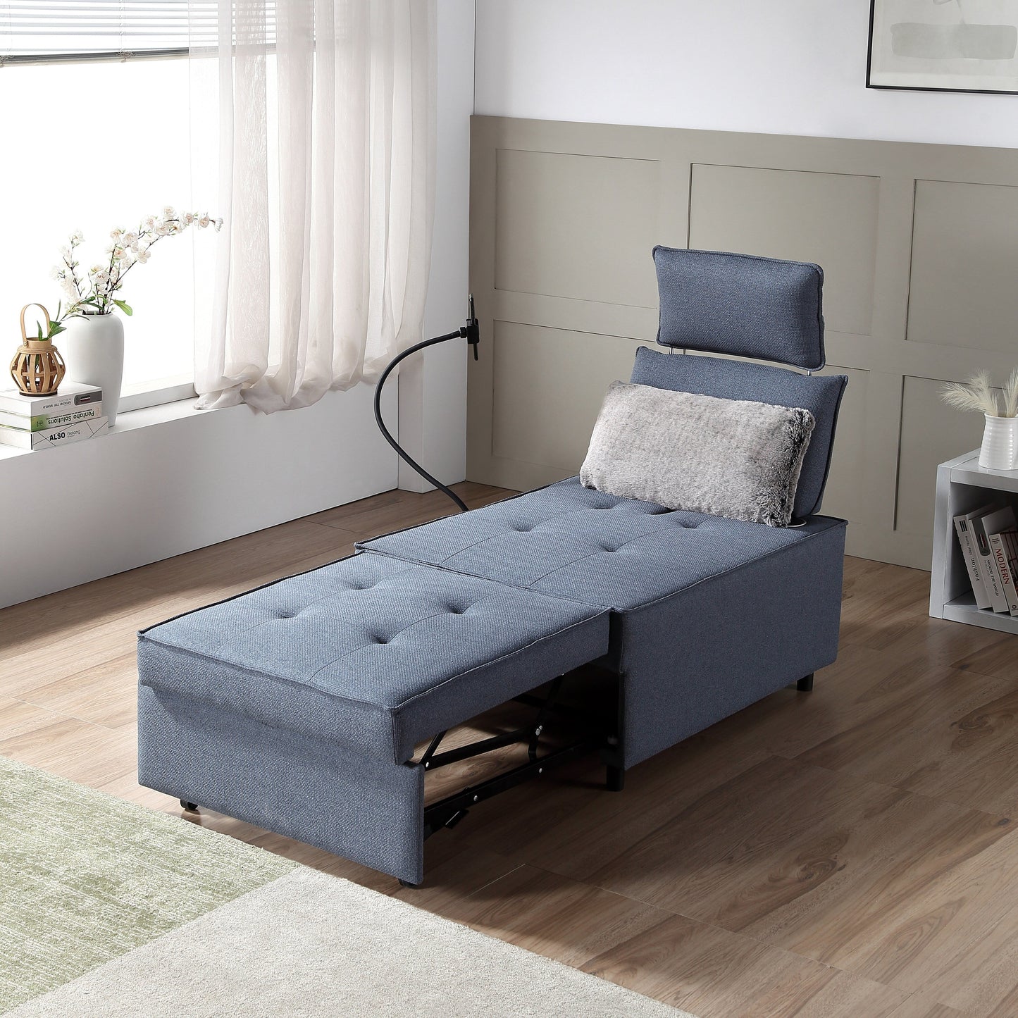 3-in-1 Convertible Chair Bed Adjustable Sofa Reclining Lounge with Bluetooth Speakers, USB Ports and Soft Pillow