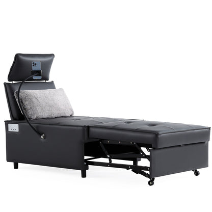 3-in-1 Convertible Chair Bed Adjustable Sofa Reclining Lounge with Bluetooth Speakers, USB Ports and Soft Pillow