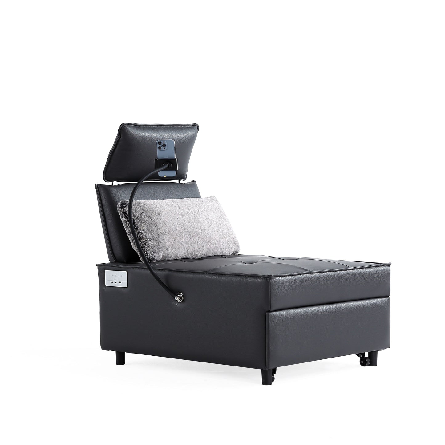 3-in-1 Convertible Chair Bed Adjustable Sofa Reclining Lounge with Bluetooth Speakers, USB Ports and Soft Pillow