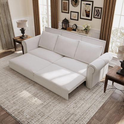 3-in-1 Convertible King Sleeper Sofa with Nailhead Trim & Rolled Arm