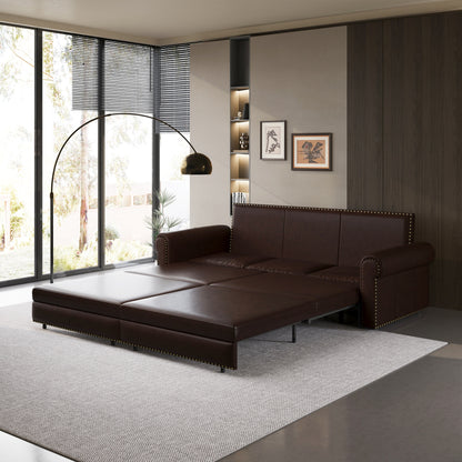3-in-1 Convertible King Sleeper Sofa with Nailhead Trim & Rolled Arm
