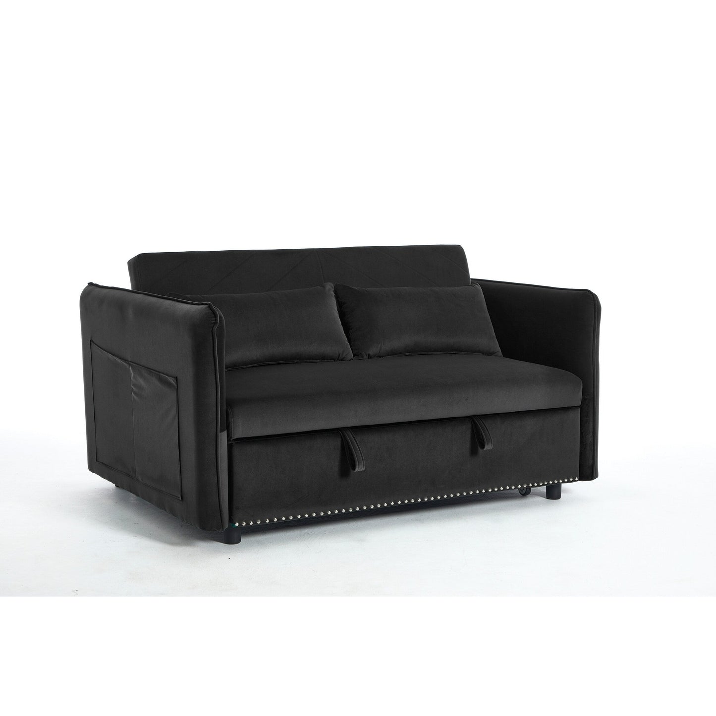 3 in 1 Convertible Sleeper Futon Sofa Bed, 55 Loveseat Lounge Couches with 2 Pillows, USB Ports & Side Pockets
