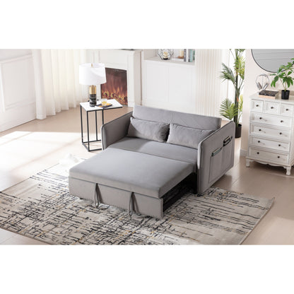 3 in 1 Convertible Sleeper Futon Sofa Bed, 55 Loveseat Lounge Couches with 2 Pillows, USB Ports & Side Pockets