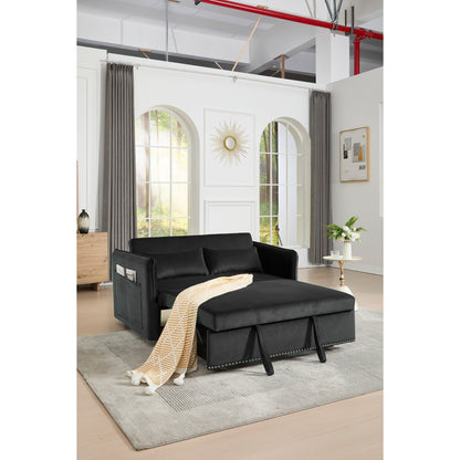 3 in 1 Convertible Sleeper Futon Sofa Bed, 55 Loveseat Lounge Couches with 2 Pillows, USB Ports & Side Pockets