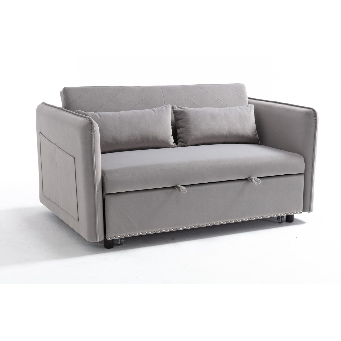 3 in 1 Convertible Sleeper Futon Sofa Bed, 55 Loveseat Lounge Couches with 2 Pillows, USB Ports & Side Pockets