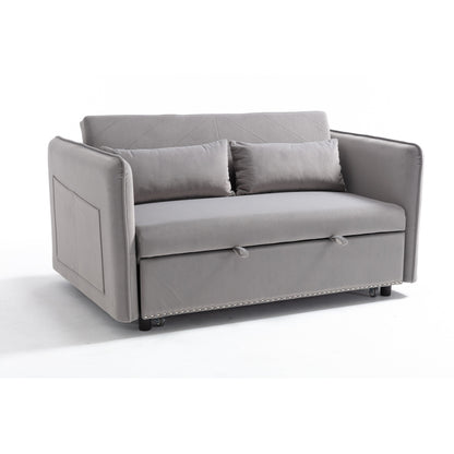 3 in 1 Convertible Sleeper Futon Sofa Bed, 55 Loveseat Lounge Couches with 2 Pillows, USB Ports & Side Pockets