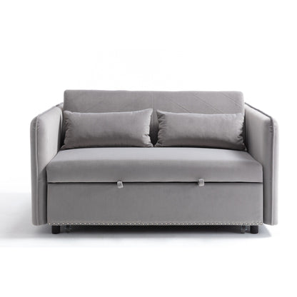 3 in 1 Convertible Sleeper Futon Sofa Bed, 55 Loveseat Lounge Couches with 2 Pillows, USB Ports & Side Pockets