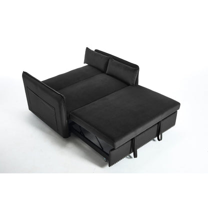3 in 1 Convertible Sleeper Futon Sofa Bed, 55 Loveseat Lounge Couches with 2 Pillows, USB Ports & Side Pockets