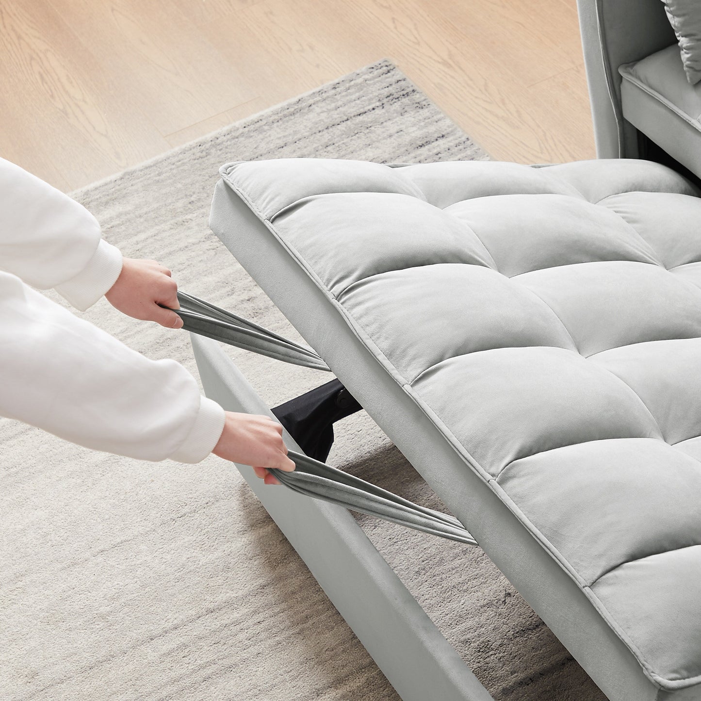 3-in-1 Modern Velvet Loveseat Futon Sleeper Sofa with Pillows Pockets Gray