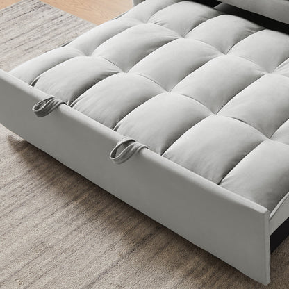 3-in-1 Modern Velvet Loveseat Futon Sleeper Sofa with Pillows Pockets Gray