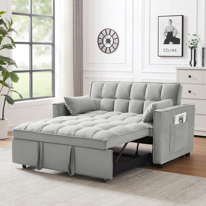 3-in-1 Modern Velvet Loveseat Futon Sleeper Sofa with Pillows Pockets Gray