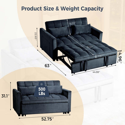 3 in 1 Velvet Sofa Bed with Adjustable Backrest