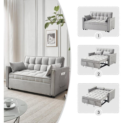 3-in-1 Velvet Sleeper Sofa Bed - Pull Out Couch with Adjustable Backrest, Armrests & Storage Pockets for Living Room