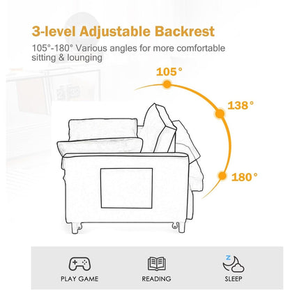 3-in-1 Velvet Sleeper Sofa Bed - Pull Out Couch with Adjustable Backrest, Armrests & Storage Pockets for Living Room