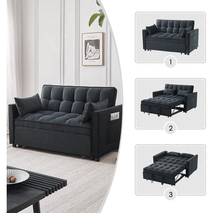 3-in-1 Velvet Sleeper Sofa Bed - Pull Out Couch with Adjustable Backrest, Armrests & Storage Pockets for Living Room