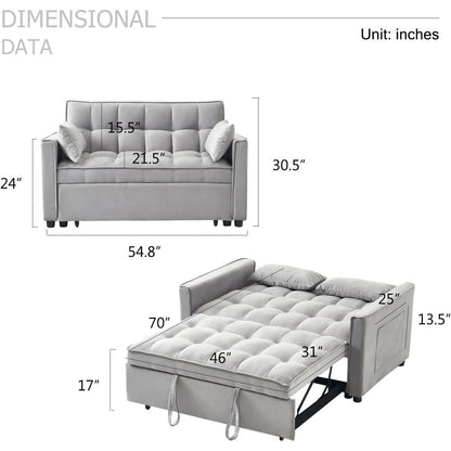 3-in-1 Velvet Sleeper Sofa Bed - Pull Out Couch with Adjustable Backrest, Armrests & Storage Pockets for Living Room