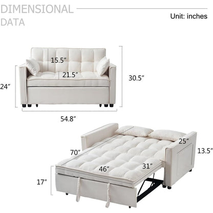 3-in-1 Velvet Sleeper Sofa Bed - Pull Out Couch with Adjustable Backrest, Armrests & Storage Pockets for Living Room