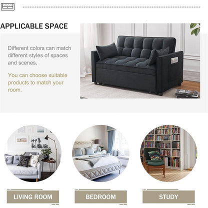 3-in-1 Velvet Sleeper Sofa Bed - Pull Out Couch with Adjustable Backrest, Armrests & Storage Pockets for Living Room